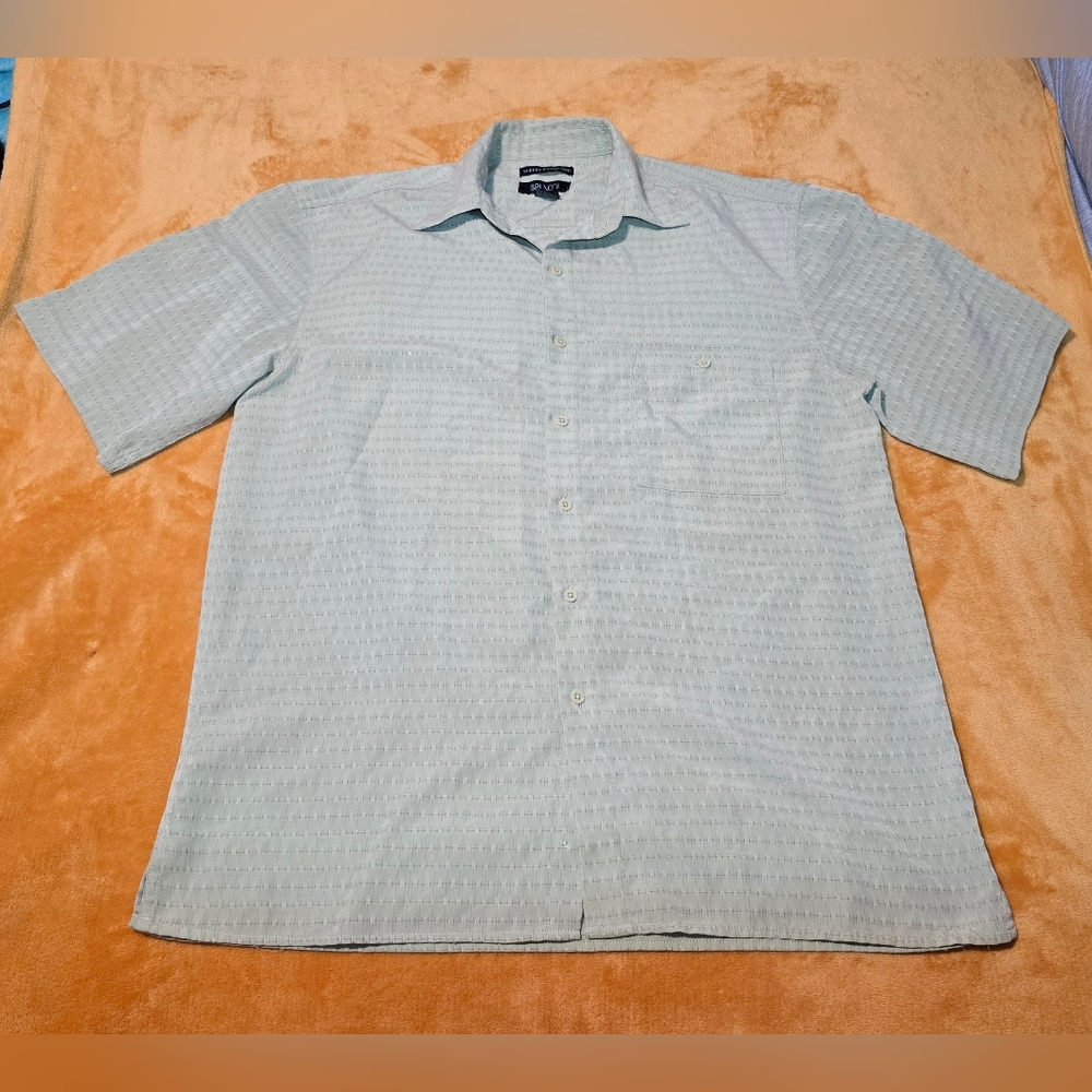 Bruno Sueded Microfiber Button Up Shirt Mens Large Sage Green Short Sleeve Top